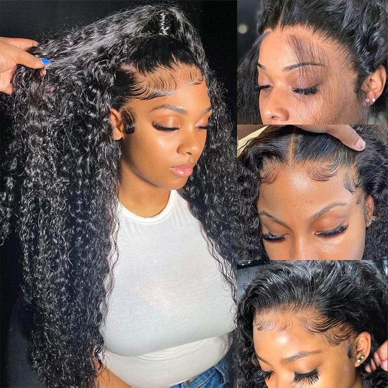 Hswpawk Lace Front Wigs Human Hair Pre Plucked 180 Density 13x6 Deep Wave Wigs Human Hair Glueless Wigs for Women Curly Wigs HD Transparent Lace Frontal Wigs Natural Color 22 Inch